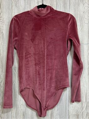 AE Long-Sleeve Mauve Pink Mock Neck Velvet Bodysuit Size Large